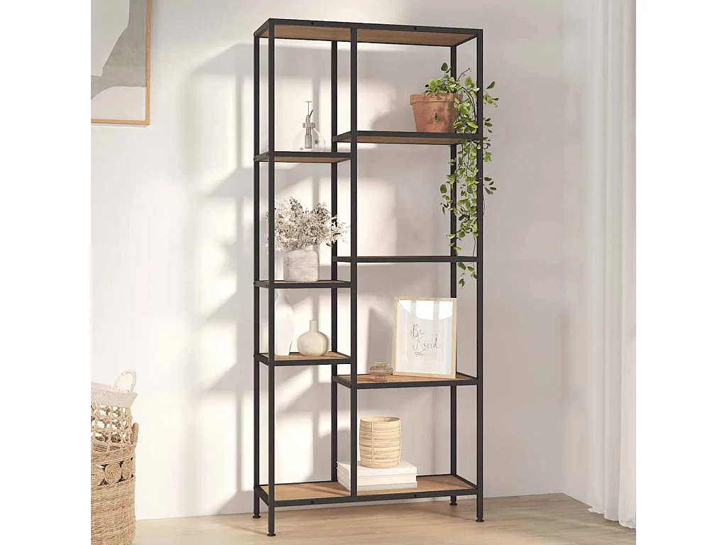 Boekenkast 80x30x180 cm staal en bewerkt hout