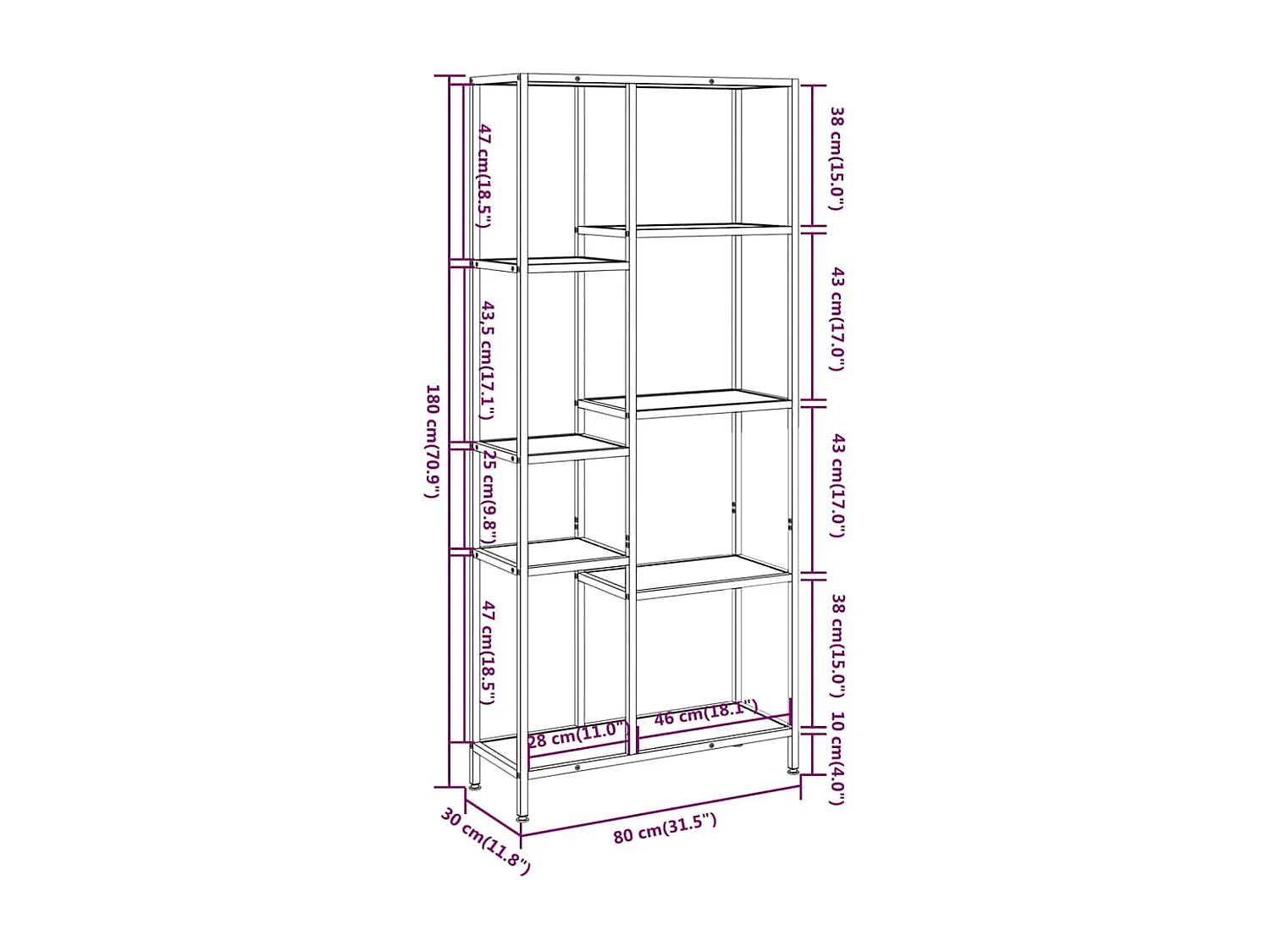 Boekenkast 80x30x180 cm staal en bewerkt hout