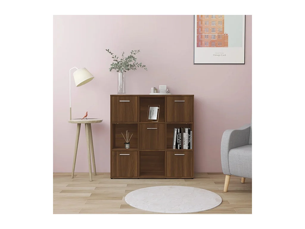 Boekenkast 90x30x90 cm bewerkt hout bruin eikenkleur