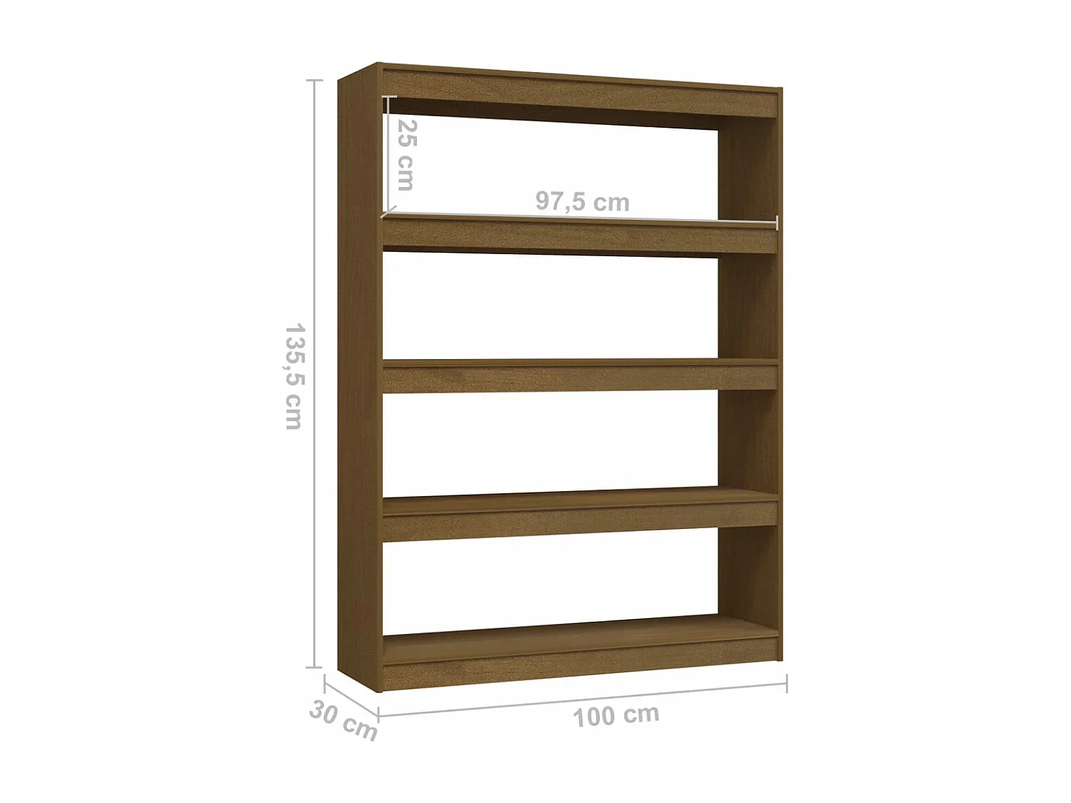 Boekenkast/kamerscherm 100x30x135,5 cm grenenhout honingbruin