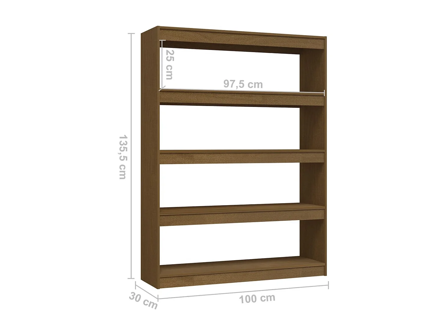 Boekenkast/kamerscherm 100x30x135,5 cm grenenhout honingbruin