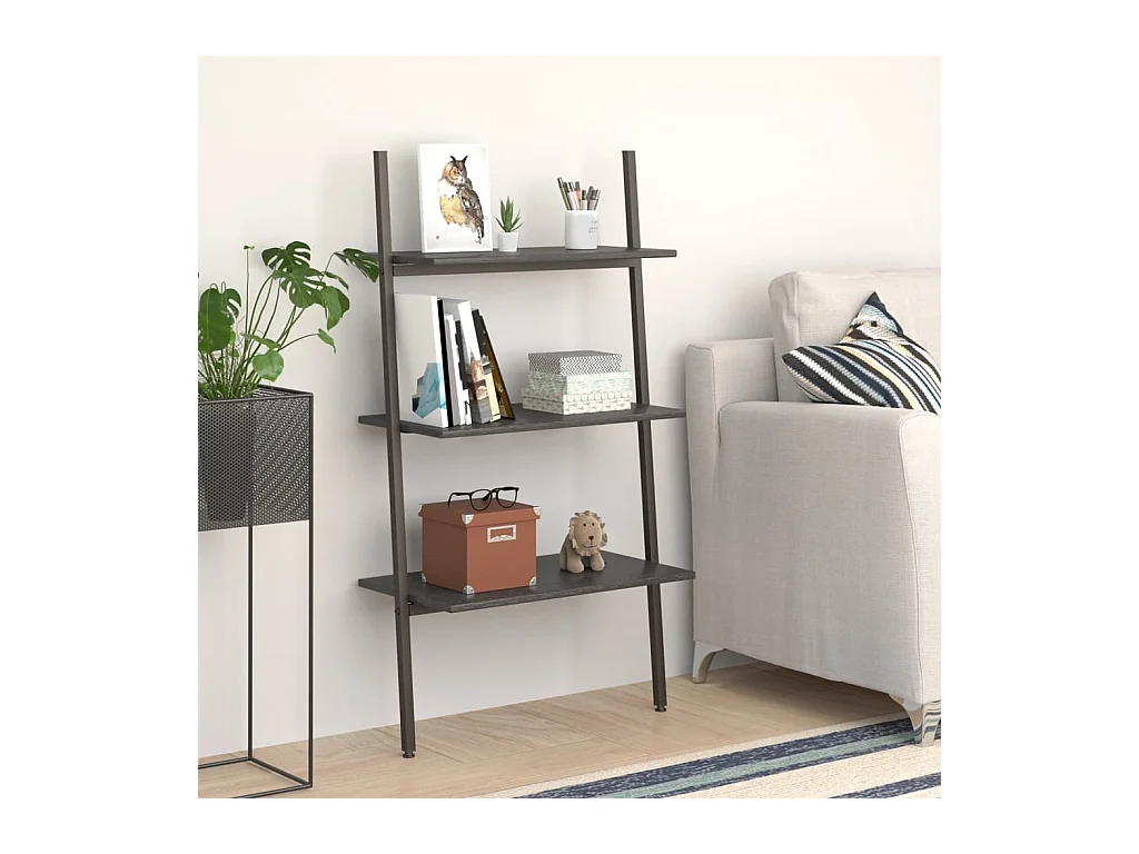Leiterregal mit 3 Böden Schwarz 64x34x116 cm