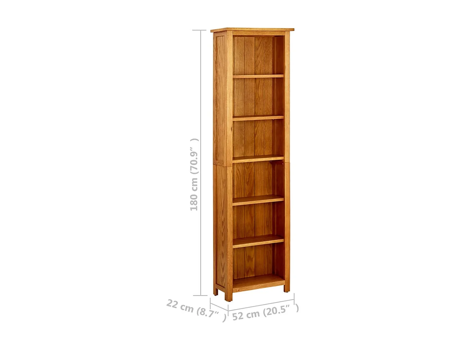 Bücherregal 6 Fächer 52x22x180 cm Massivholz Eiche