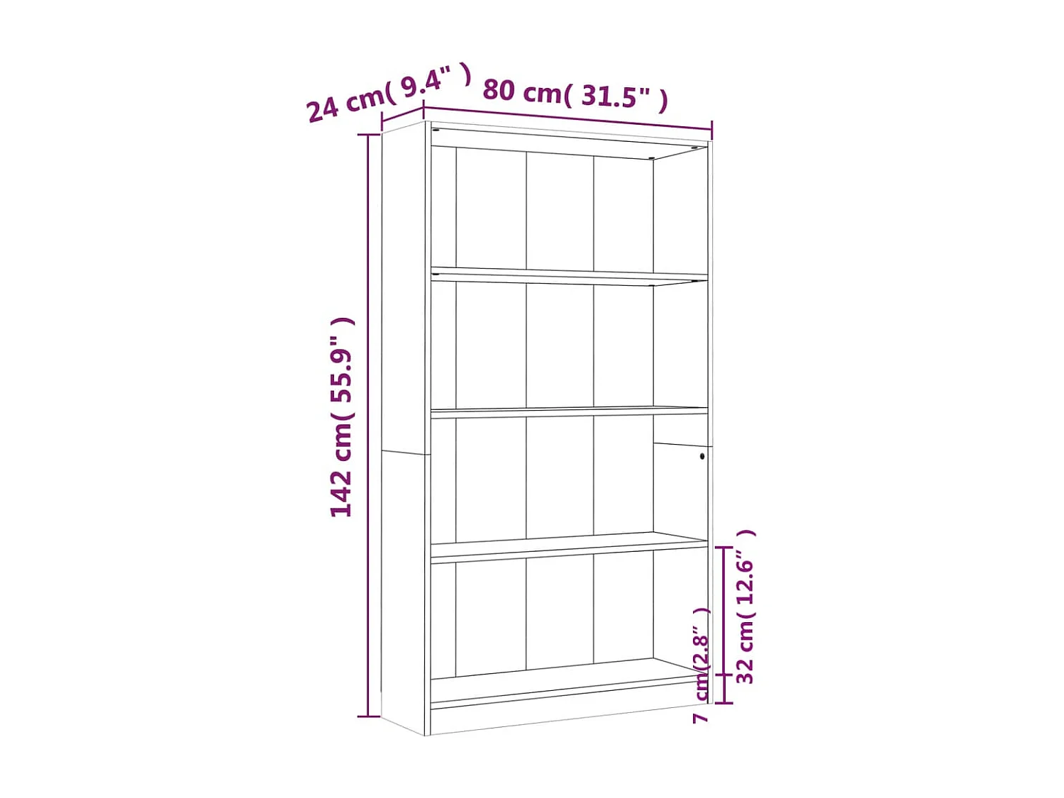 Bibliothèque 4 niveaux Chêne marron 80x24x142cm Bois ingénierie