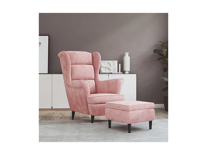 Fauteuil met voetenbank fluweel roze