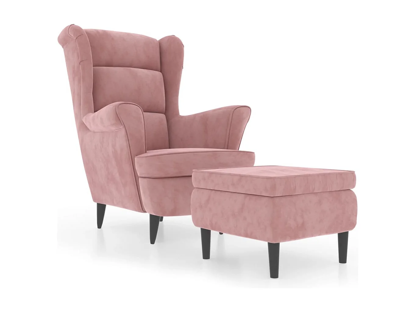 Fauteuil à oreilles avec tabouret rose velours