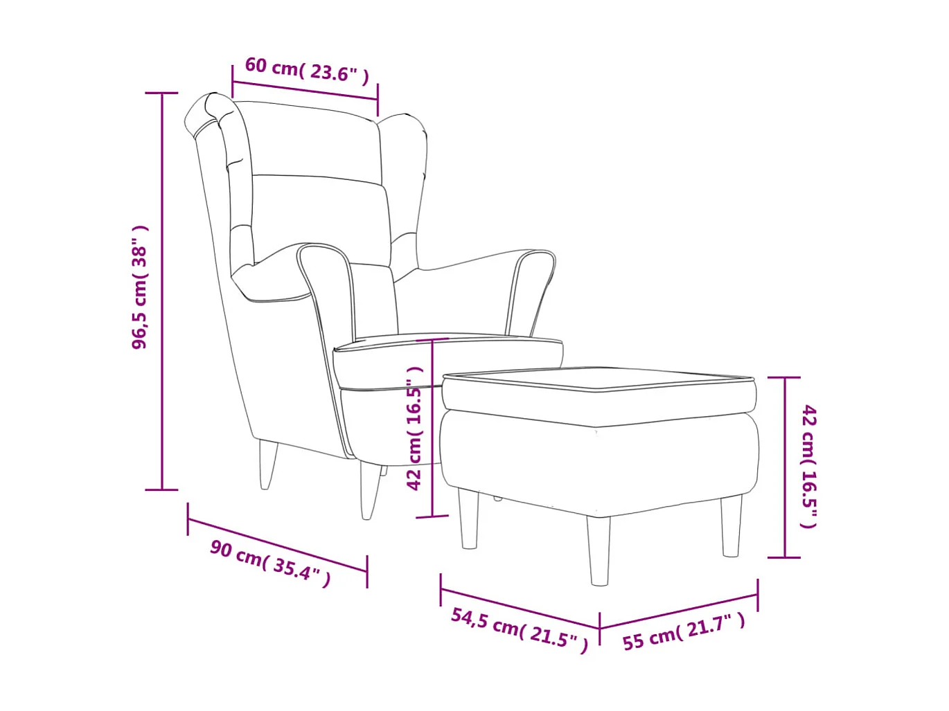 Fauteuil à oreilles avec tabouret rose velours
