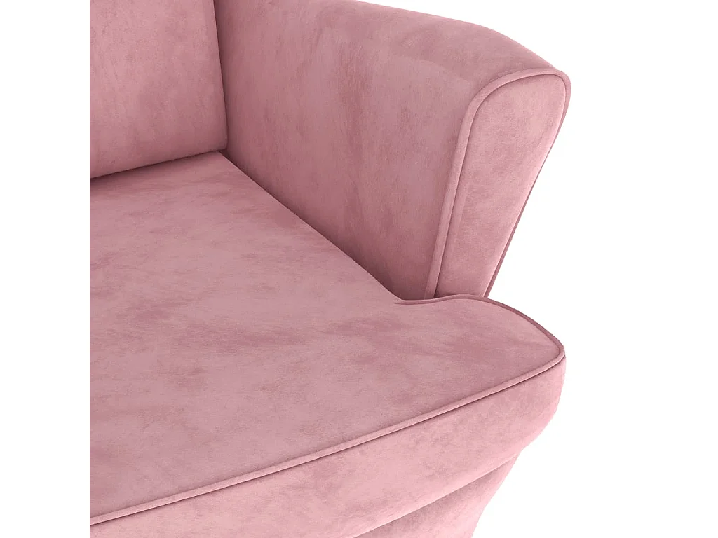 Fauteuil à oreilles avec tabouret rose velours