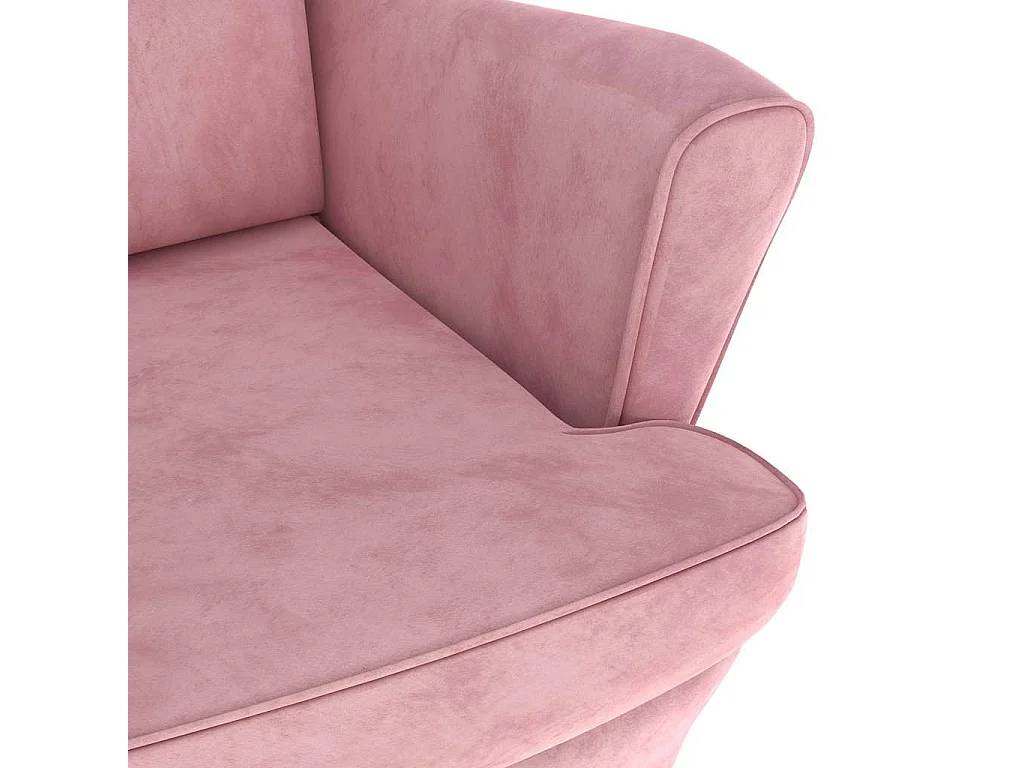 Fauteuil à oreilles avec tabouret rose velours