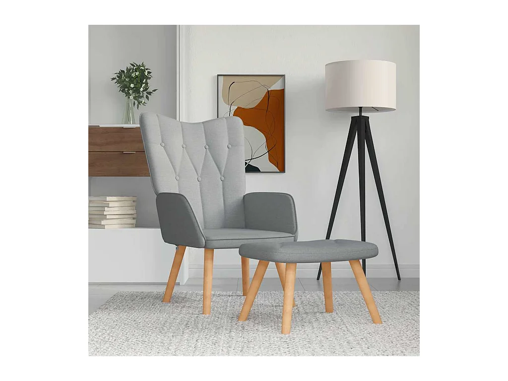 Chaise de relaxation avec tabouret Gris clair Tissu