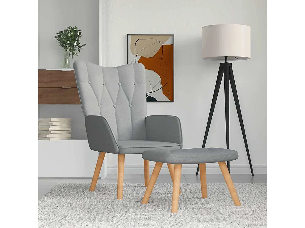 Chaise de relaxation avec tabouret Gris clair Tissu