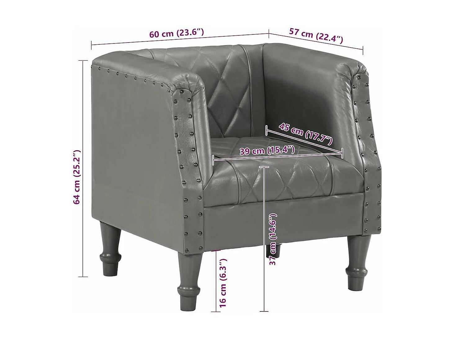 Chaise cabriolet Gris Cuir véritable de chèvre