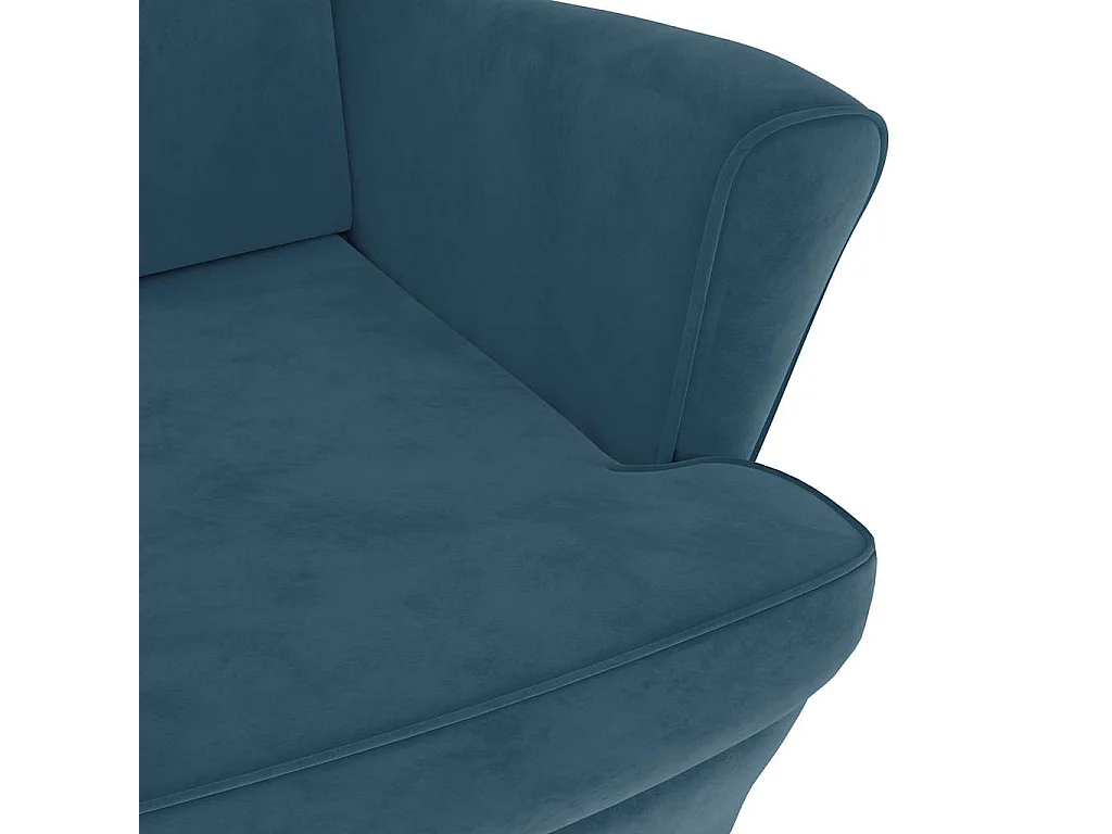 Fauteuil à oreilles avec tabouret bleu velours