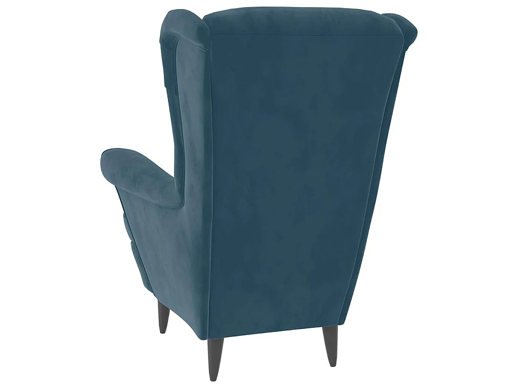 Fauteuil à oreilles avec tabouret bleu velours
