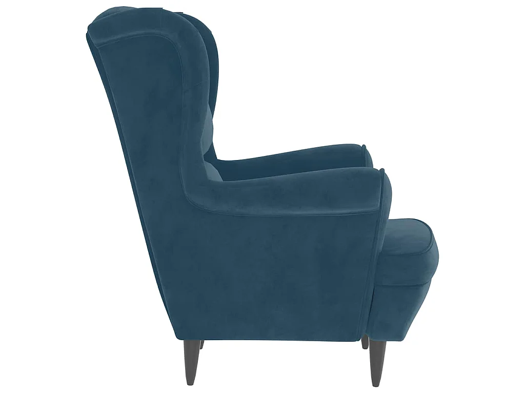 Fauteuil à oreilles avec tabouret bleu velours