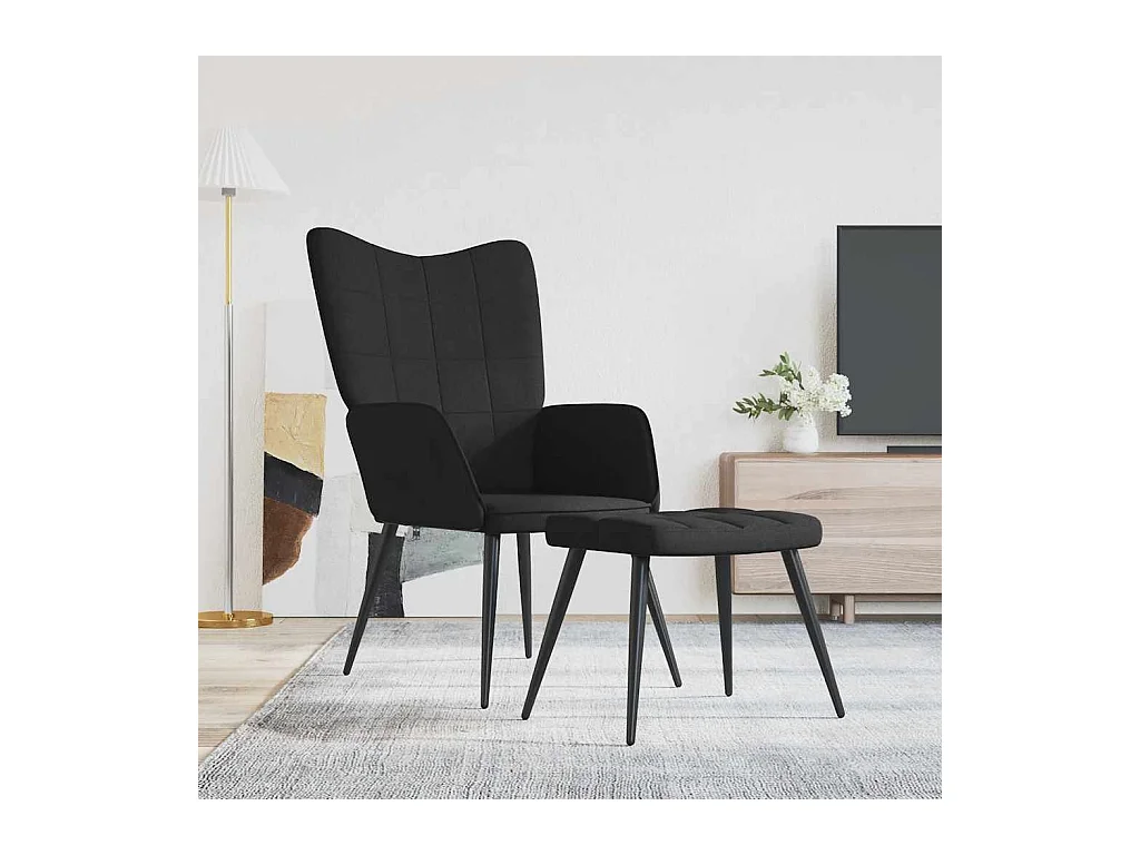Chaise de relaxation avec tabouret Noir Tissu