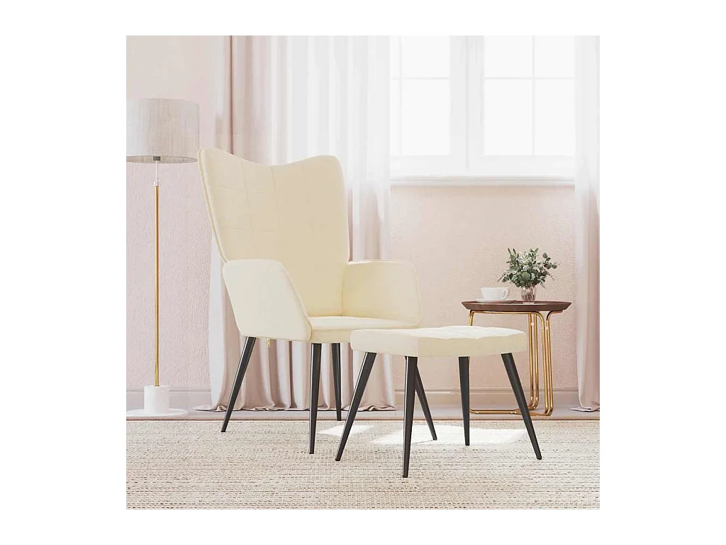 Chaise de relaxation avec tabouret Crème Tissu
