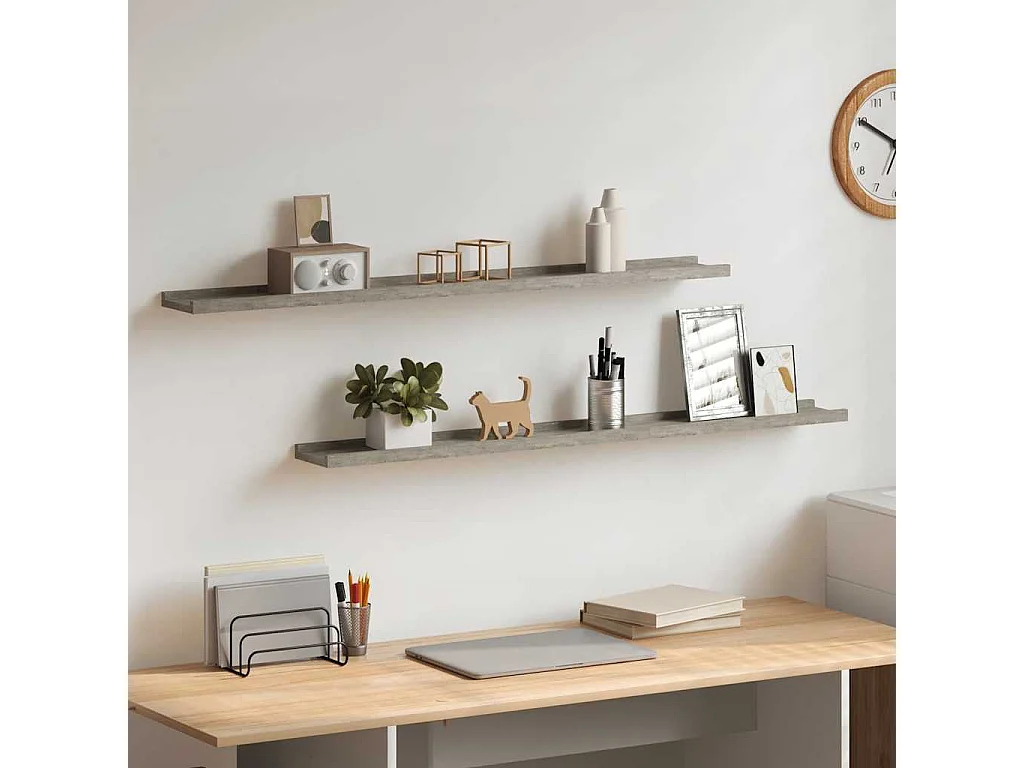 Wandschappen 2 st 100x9x3 cm betongrijs