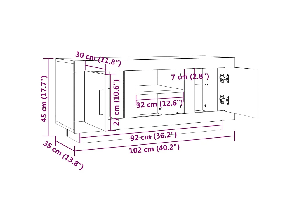TV-Schrank Weiß 102x35x45 cm Holzwerkstoff