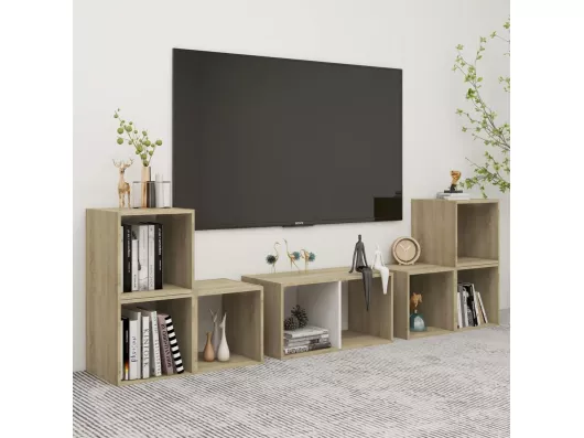 Kauf Unique 6-tlg. TV-Schrank-Set Weiß Sonoma-Eiche Holzwerkstoff