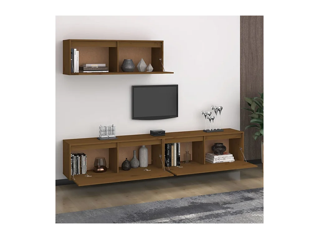 TV-Schränke 3 Stk. Honigbraun Massivholz Kiefer