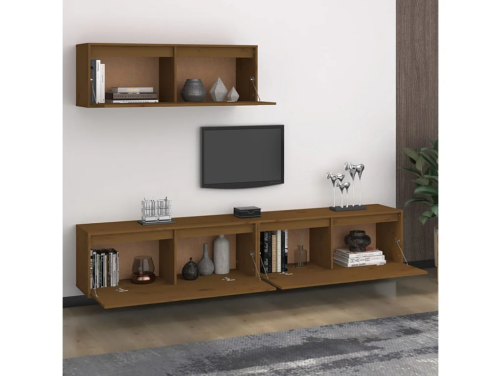 Tv-meubelen 3 st massief grenenhout honingbruin