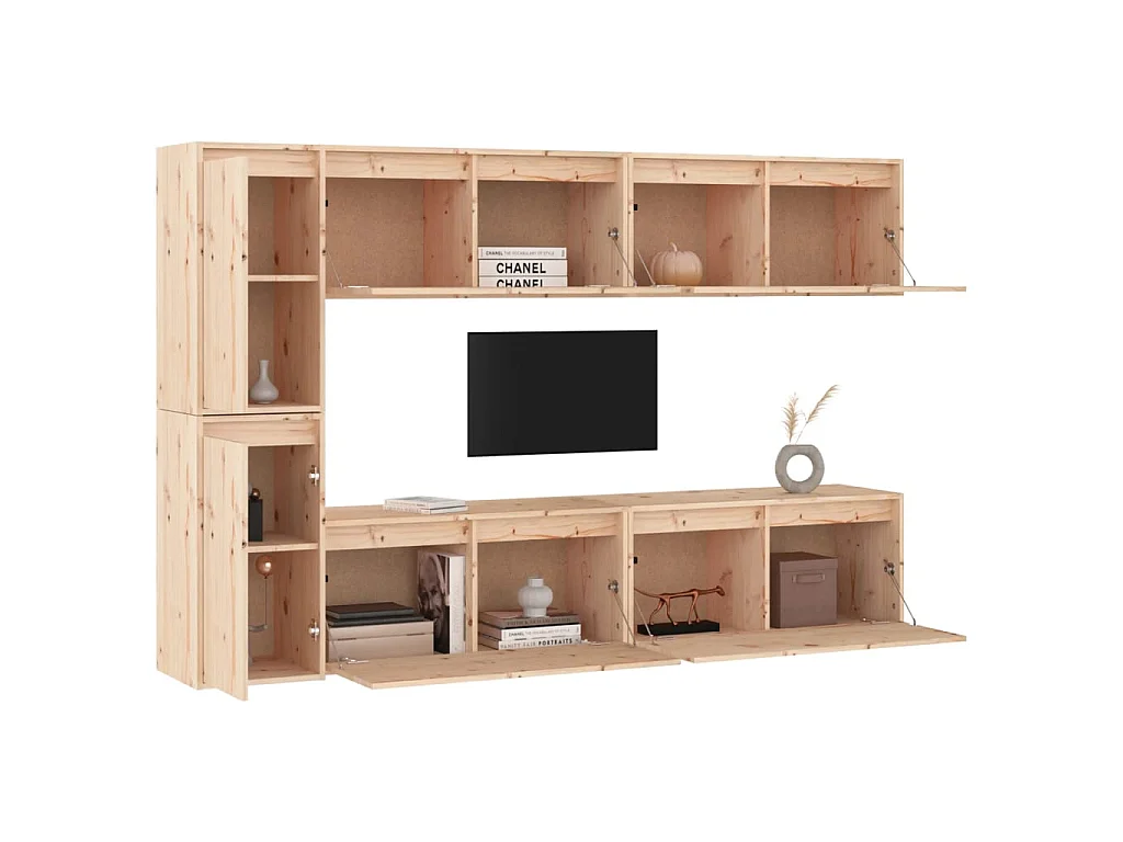Mobili Porta TV 6 pz in Legno Massello di Pino