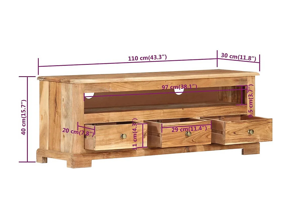 Meuble TV Bois massif d'acacia 110x30x40 cm Marron