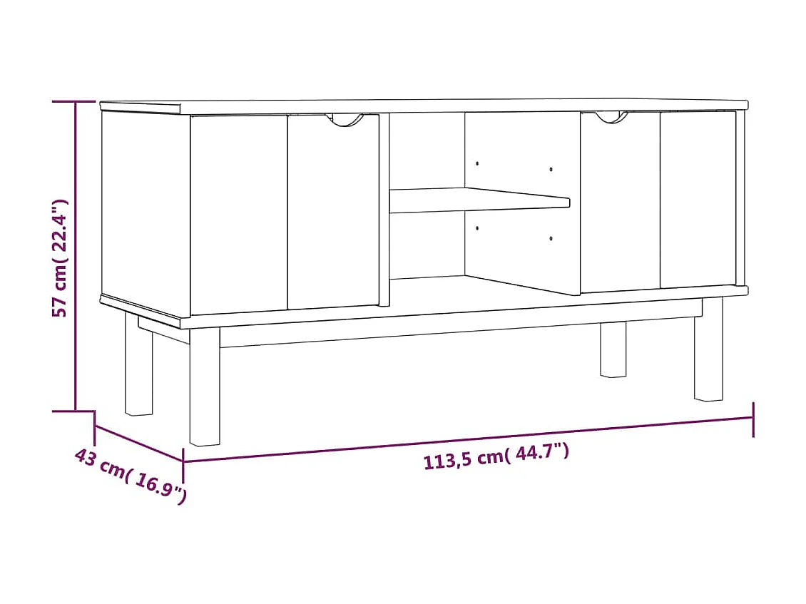 TV-Schrank OTTA Braun&Weiß 113,5x43x57 cm Massivholz Kiefer