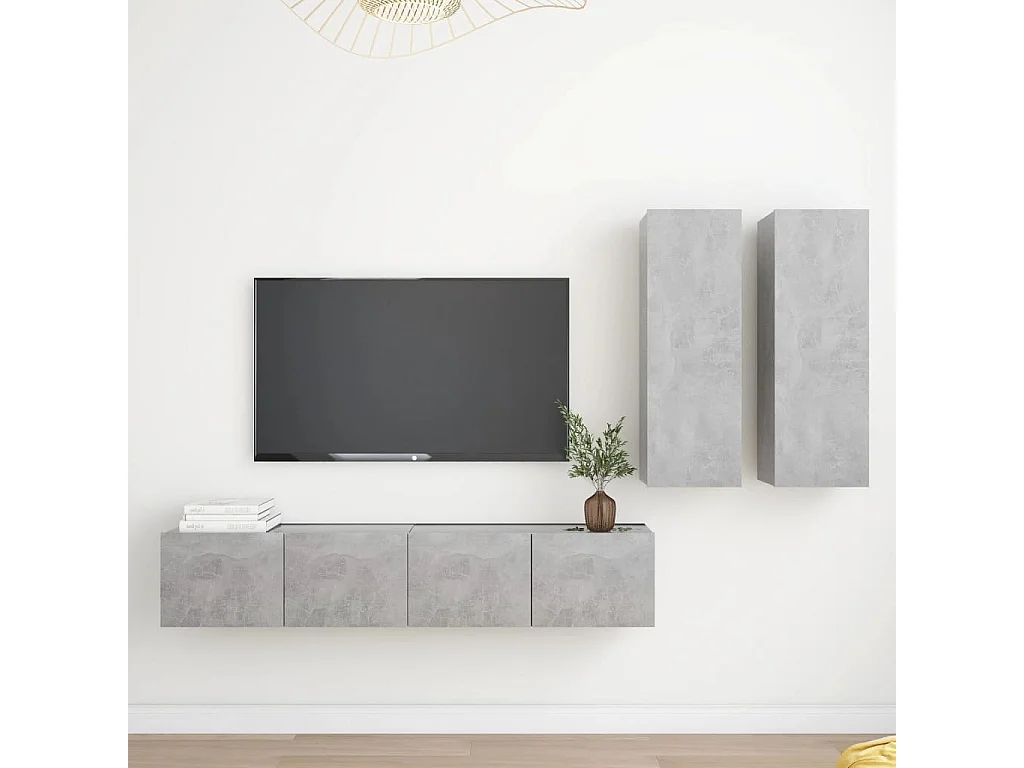Ensemble de meubles TV 4 pcs Gris béton Bois d'ingénierie