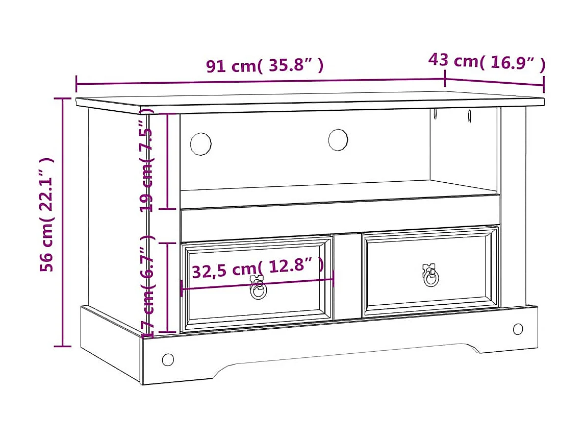 TV-Schrank Mexiko-Stil Kiefernholz 91x43x56 cm