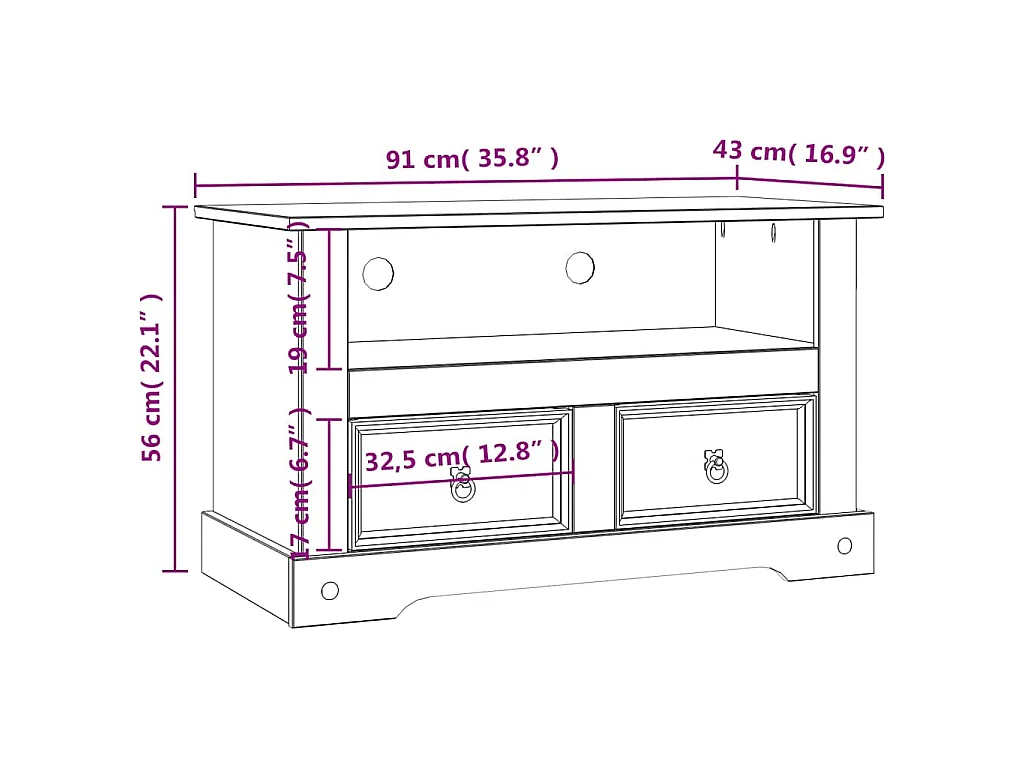 Mueble para TV Corona Range de pino mexicano 91x43x56 cm