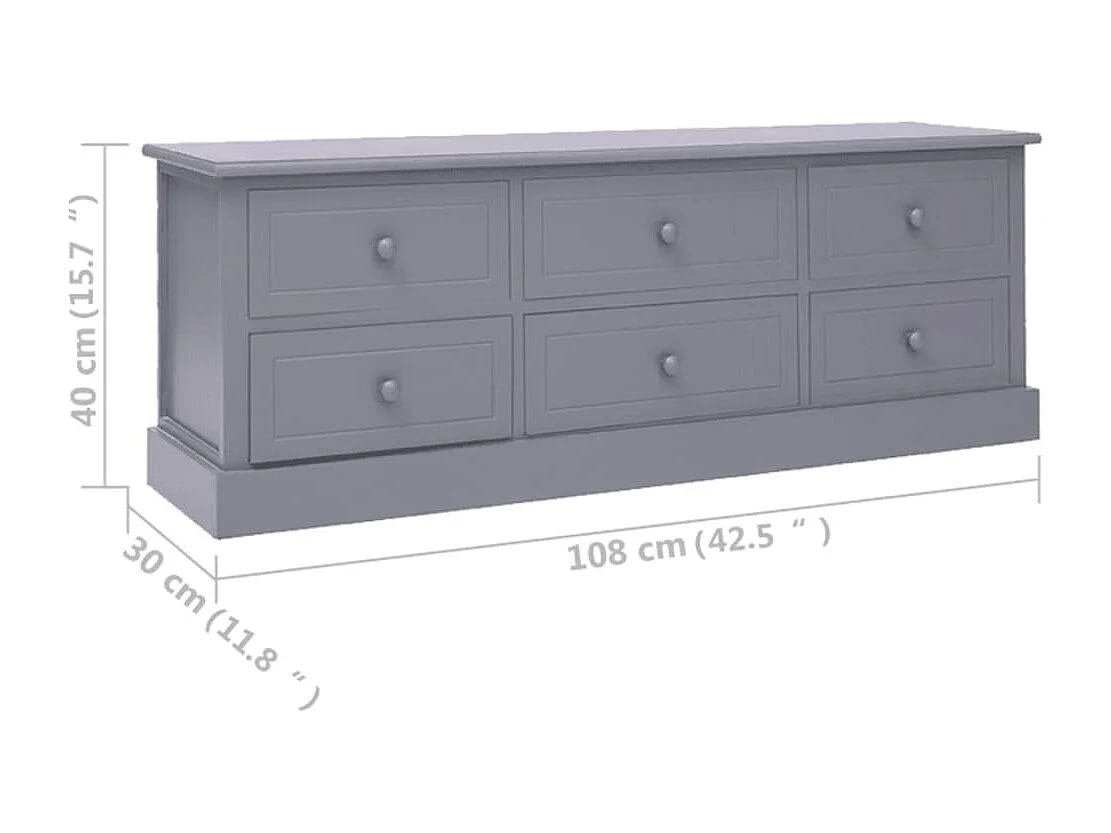 Tv-meubel 108x30x40 cm massief paulowniahout donkergrijs