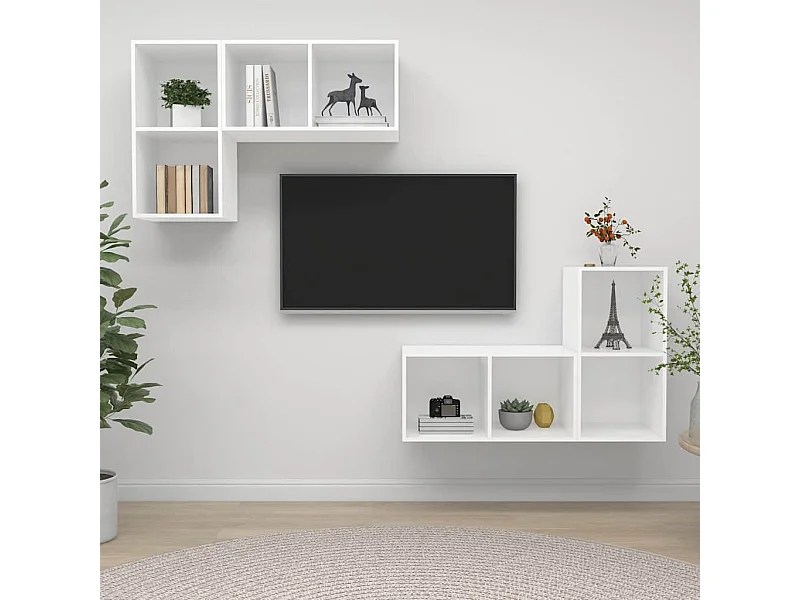 Muebles de pared para TV 4 uds madera contrachapada blanco