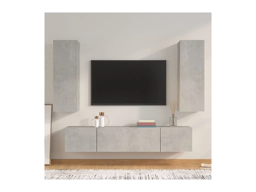 Ensemble de meubles TV 4 pcs Gris béton Bois d'ingénierie
