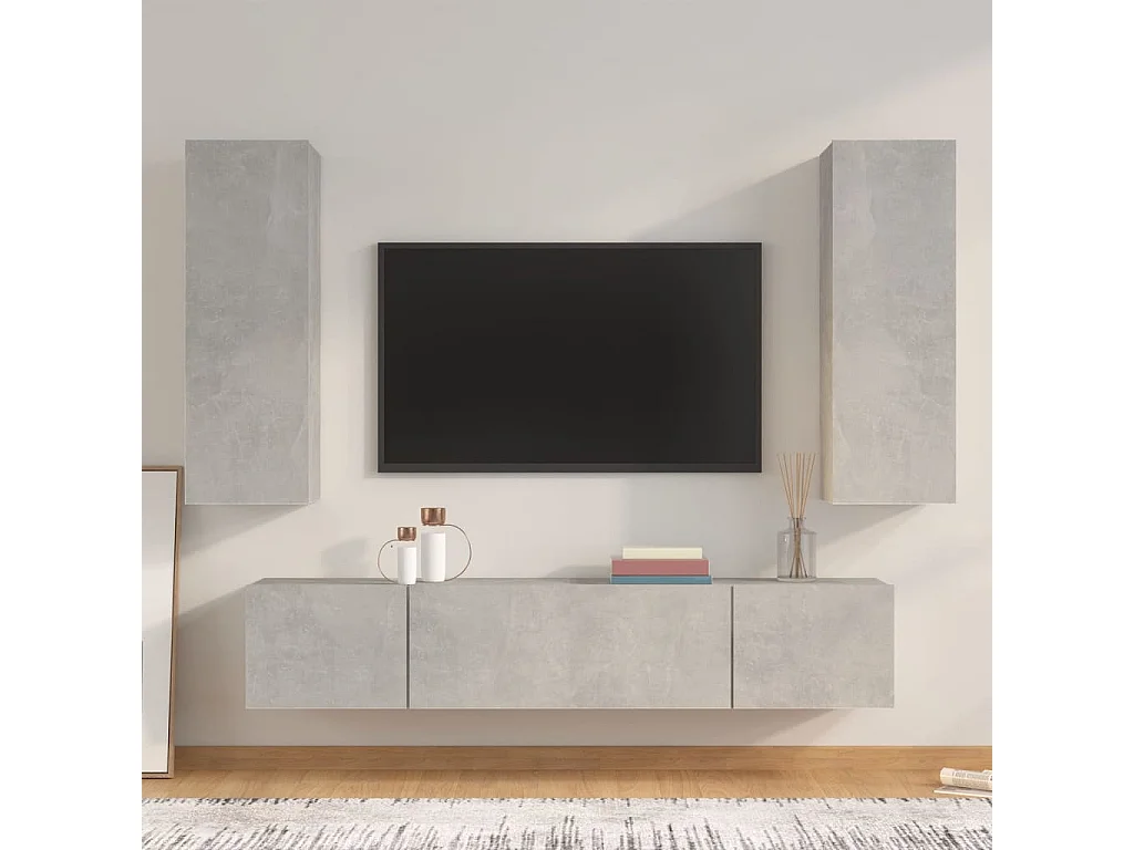 Ensemble de meubles TV 4 pcs Gris béton Bois d'ingénierie