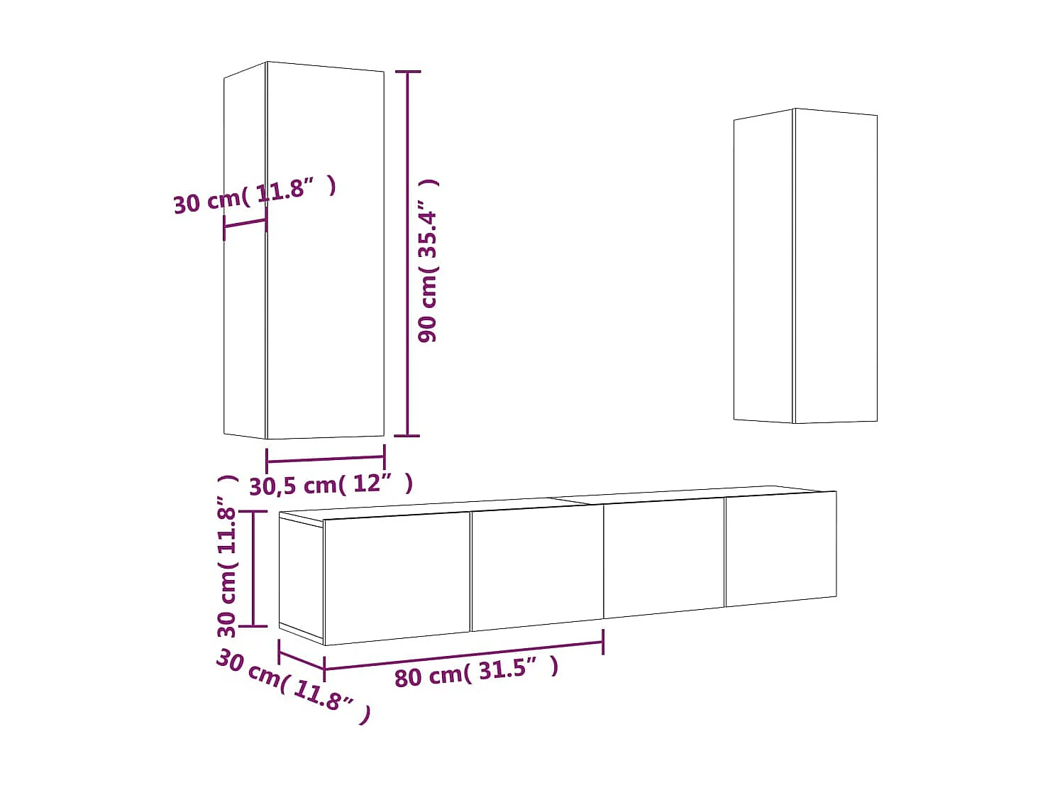 Ensemble de meubles TV 4 pcs Gris béton Bois d'ingénierie