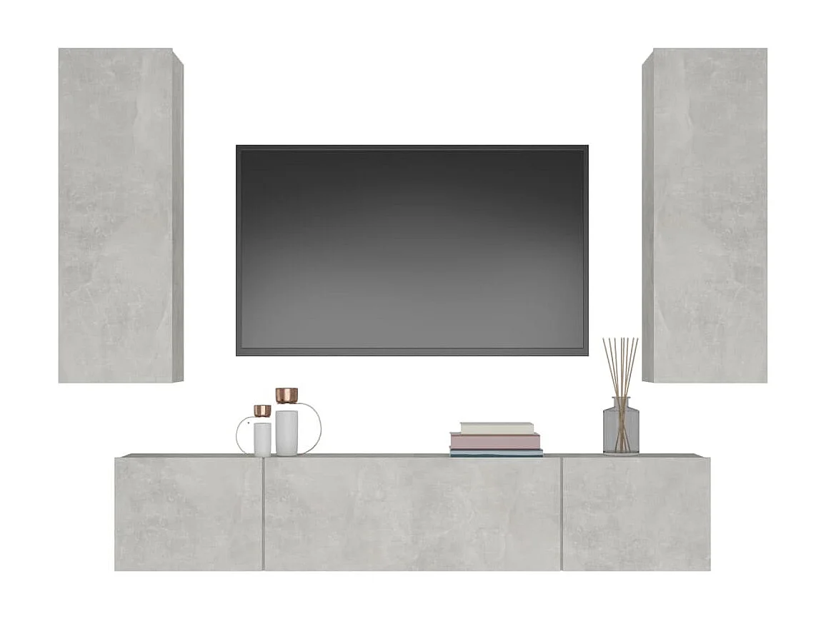 Ensemble de meubles TV 4 pcs Gris béton Bois d'ingénierie
