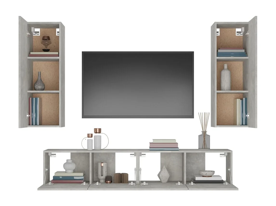 Ensemble de meubles TV 4 pcs Gris béton Bois d'ingénierie