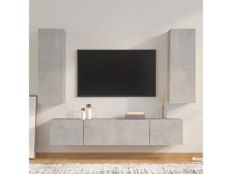 Ensemble de meubles TV 4 pcs Gris béton Bois d'ingénierie