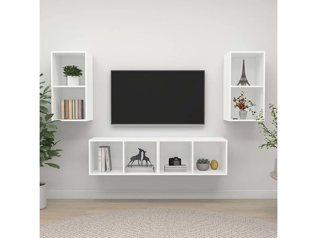 Meubles TV muraux 4 pcs Blanc Bois d'ingénierie