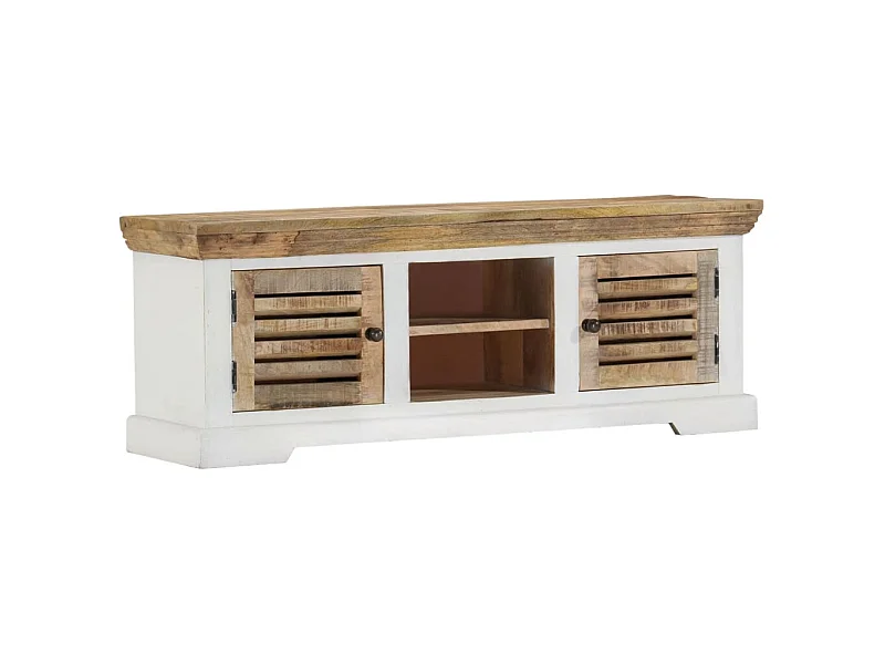 Szafka RTV z Litego Drewna Mango 110x30x40 cm Rustykalna z 2 Przegródkami i 2 Drzwiczkami