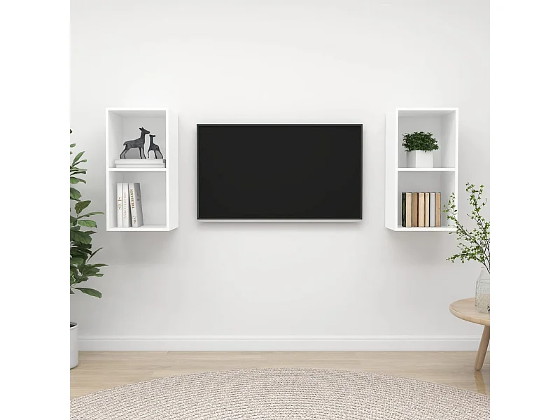 Mobili TV a Parete 2 pz Bianchi in Legno Multistrato