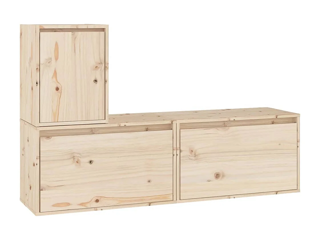 Mobili TV 3 pz in Legno Massello di Pino