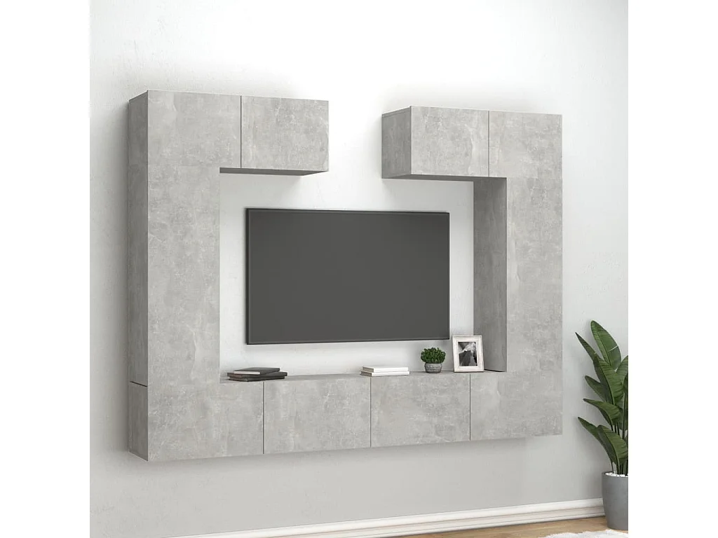 Ensemble de meubles TV 6 pcs Gris béton Bois d'ingénierie