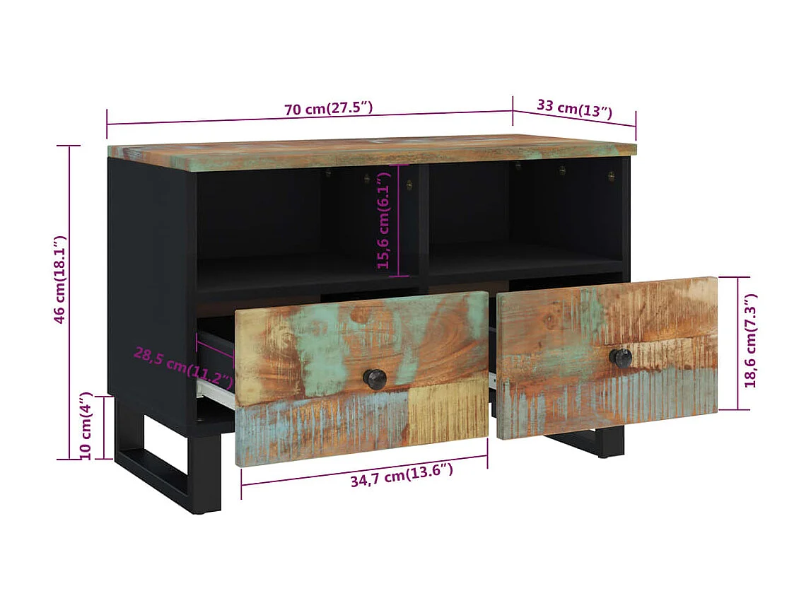 Meuble TV 70x33x46 cm Bois massif de récupération