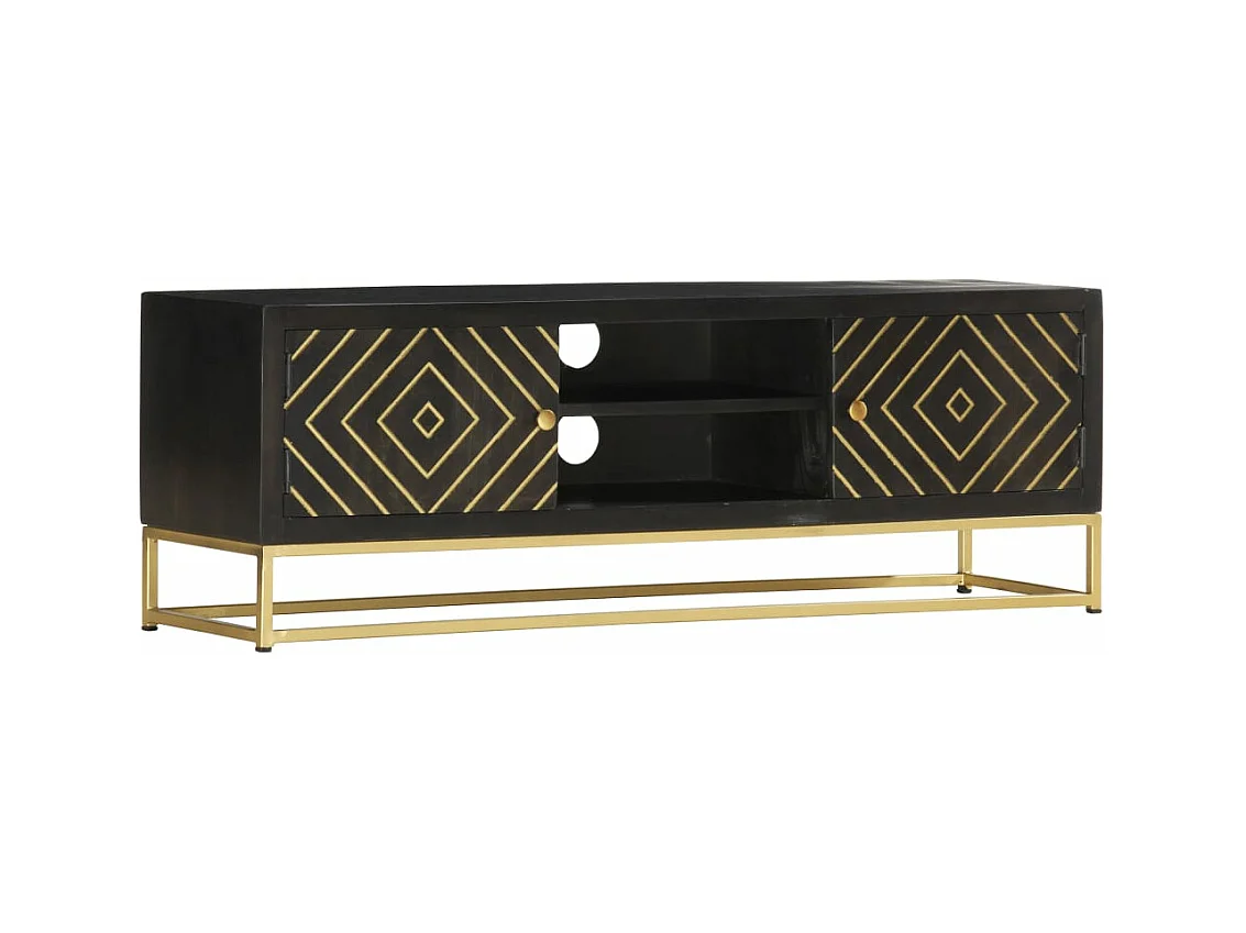 Mobile Porta TV Oro e Nero 120x30x40 cm Legno Massello di Mango