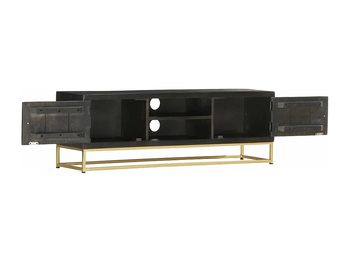 Móvel de TV 120x30x40 cm mangueira maciça preto e dourado