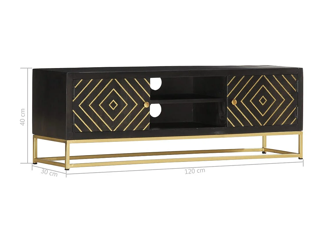 Móvel de TV 120x30x40 cm mangueira maciça preto e dourado