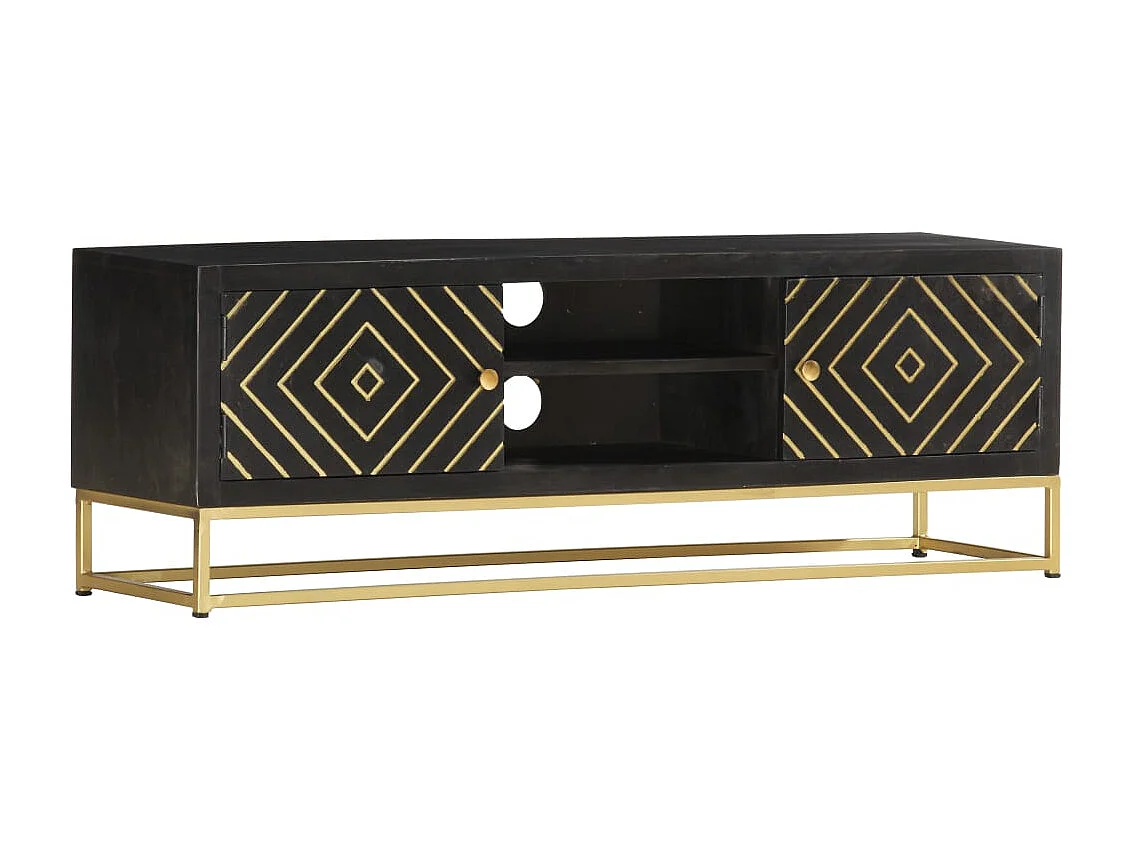 Móvel de TV 120x30x40 cm mangueira maciça preto e dourado